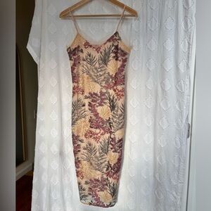 re:named Beige and Burgundy Floral Midi Dress